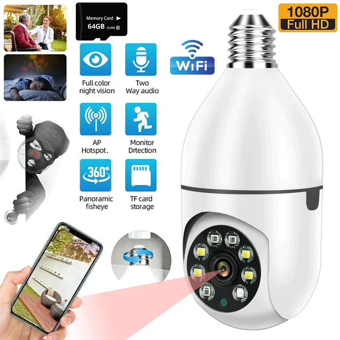 Get Parcel™ Wireless Bulb Security Camera 360°Rotational View